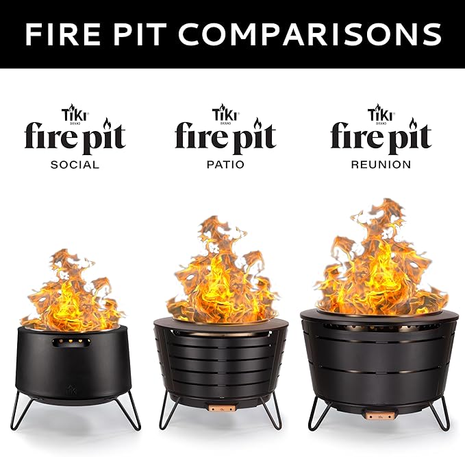 TIKI 20-Inch Smokeless Social Fire Pit Portable Outdoor Fire Pit with Removable Ash Base Stand &amp Cloth Cover – Modern Wood Burning Fire Pit for Patio Backyard and Gatherings