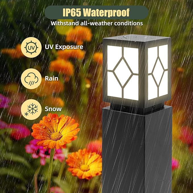 Landscape Path Lights 24 IP65 Waterproof Bollard Lights Heavy Duty Steel Stable Widened Base E27 Lamp Holder Modern Outdoor Path Lights Bollard for Lawn Patio Courtyard Driveway Lozenge 1pack