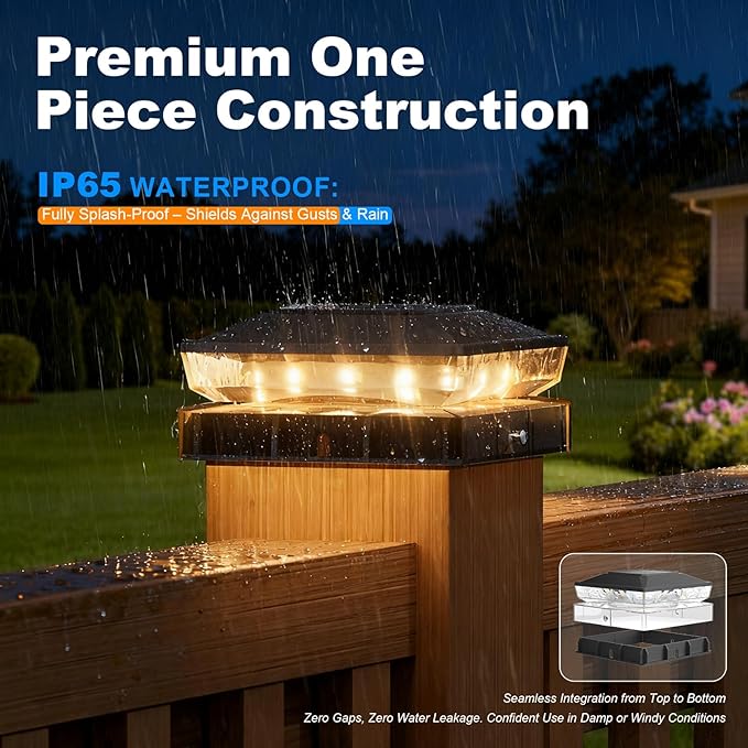 NIORSUN Solar Post Cap Lights Outdoor Waterproof 2 Lighting Modes 4x4 Post Solar Lights Fence Posts Solars Light for Deck Patio Garden Decoration 4x4 Posts Caps Wood Vinyl 12 Pack (Black)