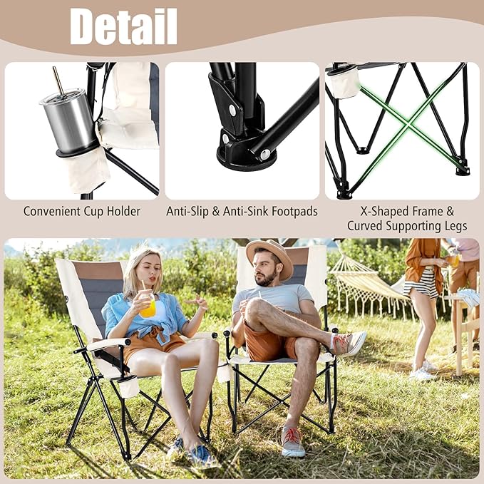 HAPPYGRILL Folding Camping Chair with Carrying Bag Portable Lawn Chair with Cup Holder 330 LBS Outdoor Chair for Outside Fishing Travel Swimming Picnic