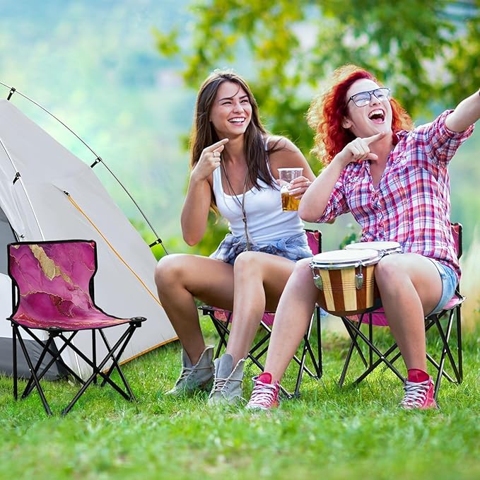 Marble Hot Pastel Burgundy Folding Camping Chair Lightweight Portable Chairs for Adults with Carrying Bag for Indoor