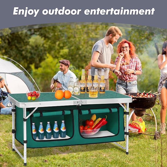 Camp Field Camping Folding Aluminum Table with Adjustable Legs for Outdoor Travel Beach Backyards BBQ Party and Picnic Foldable Table