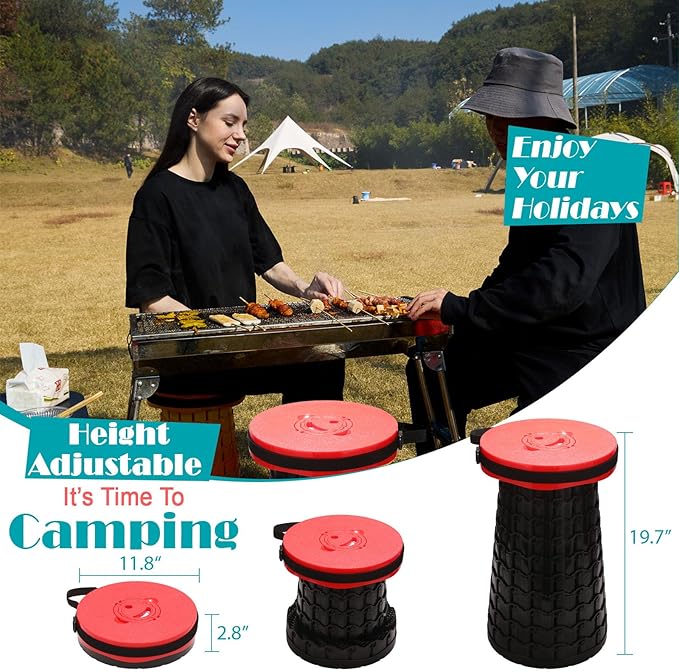 Upgraded Collapsible Stool with Cushion 1000 lbs Capacity &amp 19.7-in High Wider &amp Taller Heavy Duty Portable Telescoping Foldable Seat for Adults Camping Travel Music Festivals Outdoors