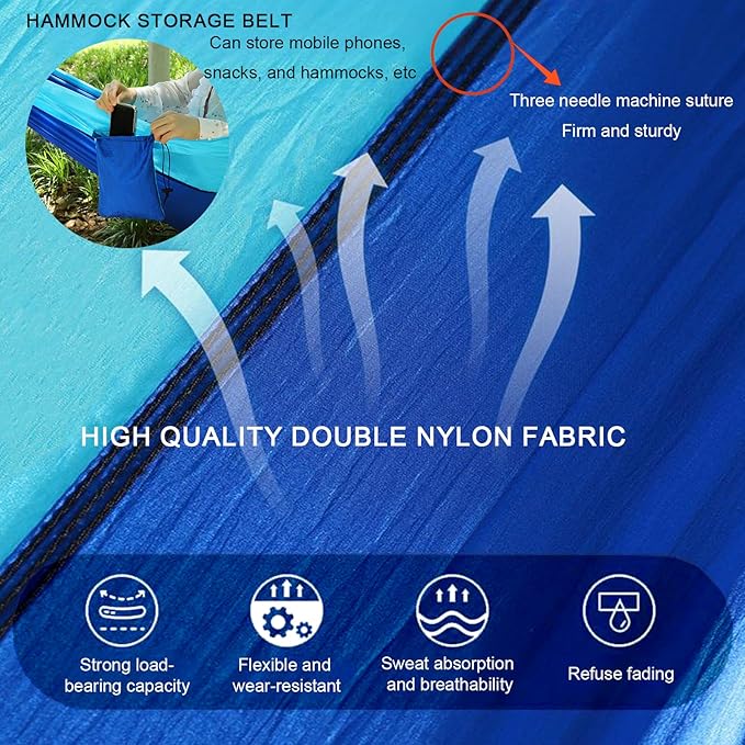 Camping HammockLightweight Nylon Parachute Hammock with Tree Straps and Carry BagEssential Equipment for Outdoor AdventuresCampingHiking and Other Activities(Sky Blue Mixed with Royal Blue)