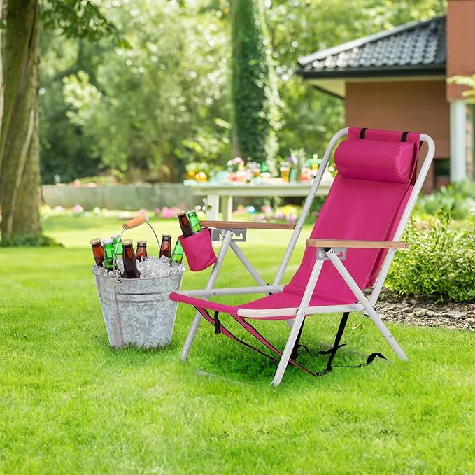 Vasitelan Outdoor Folding Beach Chairs for AdultsCompact Portable Folding Camping Chair with Backpack Straps Support to 265LBS (Pink)