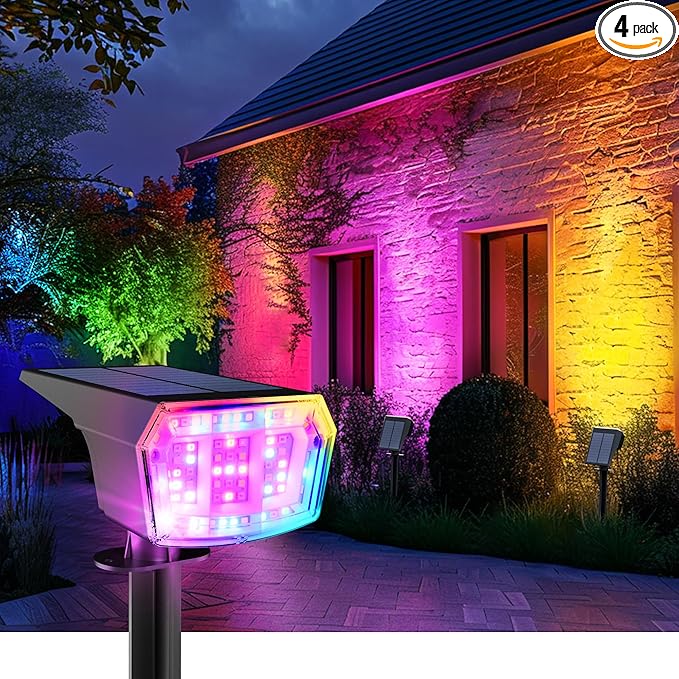 Solar Spot Lights Outdoor 9 Lighting Modes RGB Solar Lights Outdoor Waterproof IP65 63 LED Landscape Spotlights for Holiday Decorations
