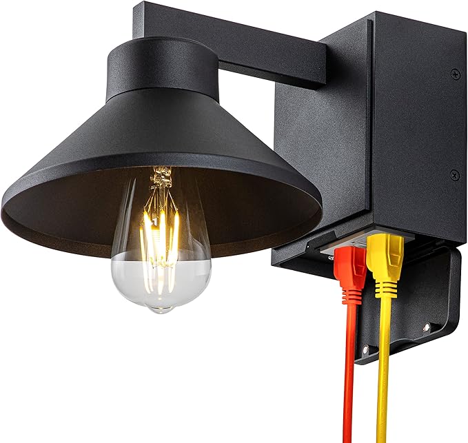 c cattleya Porch Light with Outlet Matte Black Waterproof Anti-Rust Aluminum Outdoor Light with Outlet Exterior Lighting Fixtures for PatioOutside Lights for House Front Door Patio Garage