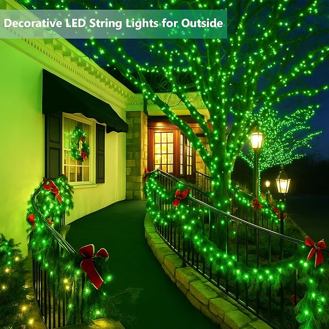 Extra-Long 144FT Solar String Lights for Outside 2 Pack 400LED Solar St. Patrick's Day Lights Waterproof Copper Wire 8 Modes Twinkle Fairy Lights Outdoor for Tree Garden Party Xmas Decor (Green)