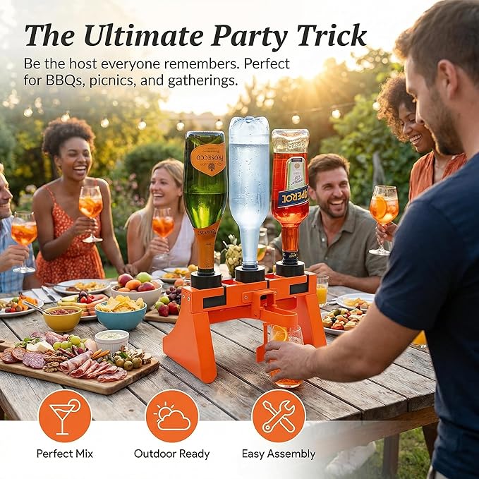 Aperol Spritz Cocktail Proportioned Mixer Dispenser - Precision 2:1:1 Ratio for Prosecco/Sekt Water &amp Aperol - Essential Home Bar Tool with 4 Valves &amp Pre-Installed Handle (Aperol Spritz)