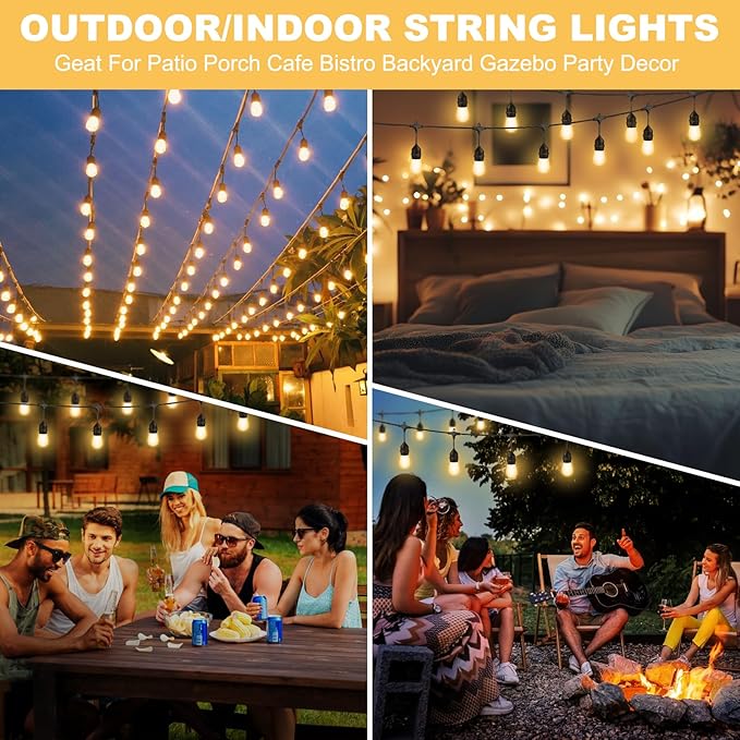 50FT LED Outdoor String Lights with 15+2 Shatterproof Bulbs IP65 Waterproof Commercial Grade Patio String Lights for Outside Porch Backyard Garden Deck Decor 2700K Dimmable