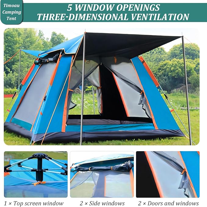 4 Person Camping Tent Waterproof Windproof Tent with Rain Fly and Carrying Bag Easy Set Up Automatic Family Travel Tent Lightweight Outdoor Tent for Backpacking Hiking