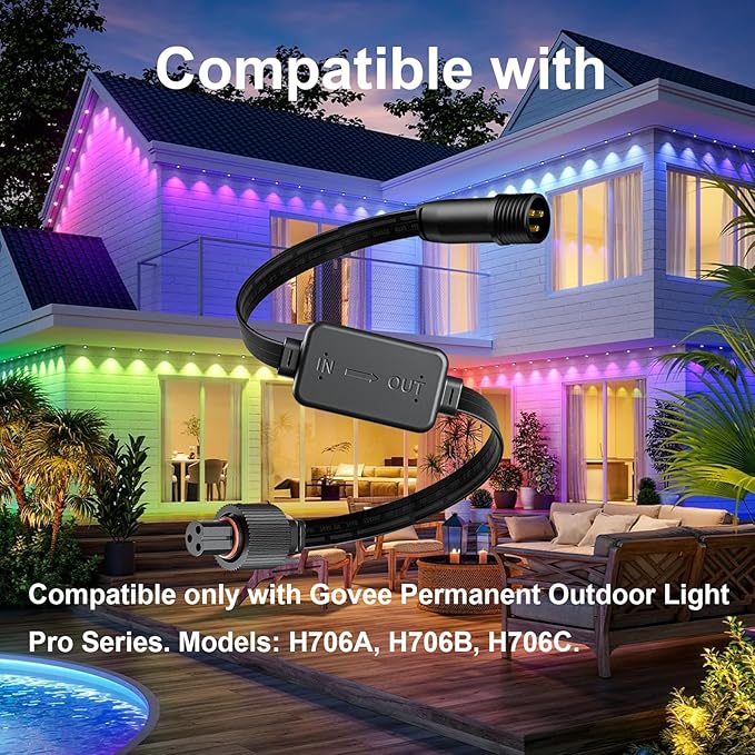Driver Module Signal Booster Compatible with Govee Permanent Outdoor Light Pro Models H706A H706B and H706C Supporting Transmission Distances up to 200 feet. （Male to Female）