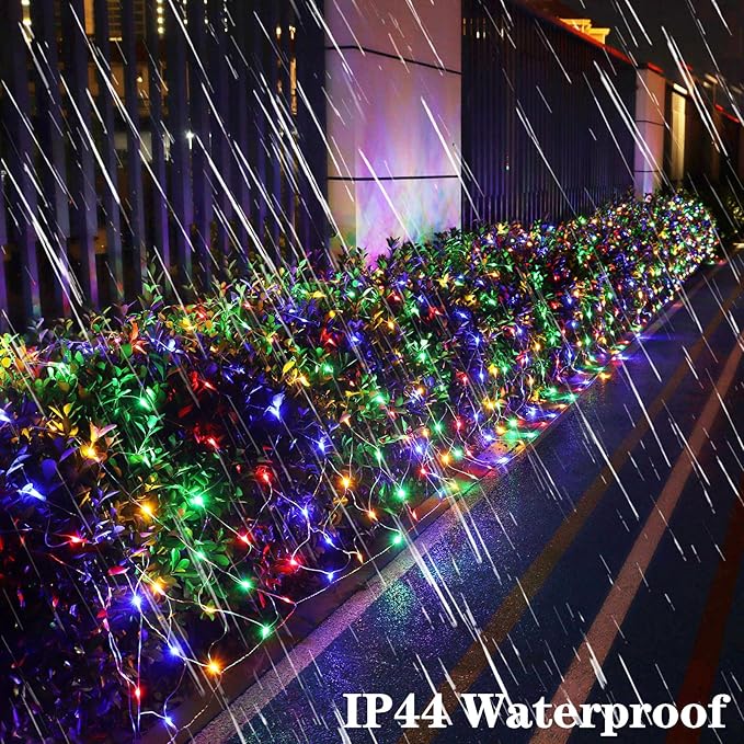 Lovelite 610 LED Christmas Net Lights 34.5ft x 5ft Mesh Lights Outdoor Clear Wire 8 Modes Waterproof Connectable String Lights Plug in for Bushes Xmas Tree Garden Holiday Party Decor - Multicolor