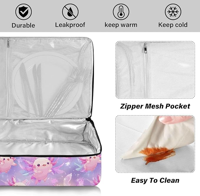 Casserole Carrier Prints Adorable Cute AxolotlInsulated Casserole Carrier for Hot or Cold Food Thermal Lunch Tote for Potluck Parties Picnic Beach Fits 9 x 13 Inches Baking Dish