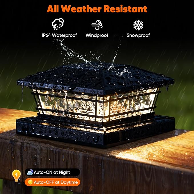Solar Post Cap Lights with 8 RGB Solid Colors &amp Color Changing 8 Pack Fence Post Solar Lights for Garden Patio Porch Waterproof Deck Post Lights for 4x4 5x5 6x6 Vinyl/Wooden Posts Black