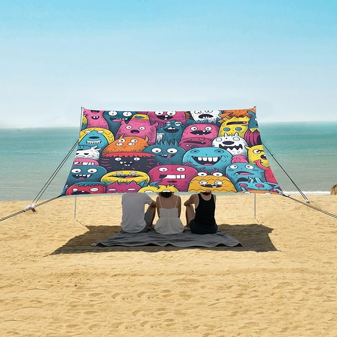 Beach Tent Sun Shelter Cartoon Monster Funny Lightweight &amp Easy Setup Beach Shade Canopy for Camping Fishing