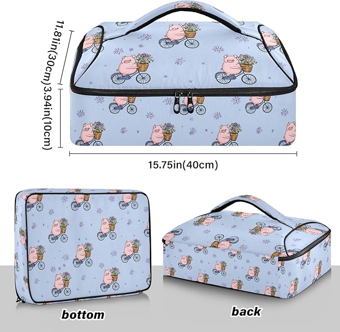 Casserole Carrier Cute Cartoon Animal PigInsulated Casserole Carrier for Hot or Cold Food Thermal Lunch Tote for Potluck Parties Picnic Beach Fits 9 x 13 Inches Baking Dish