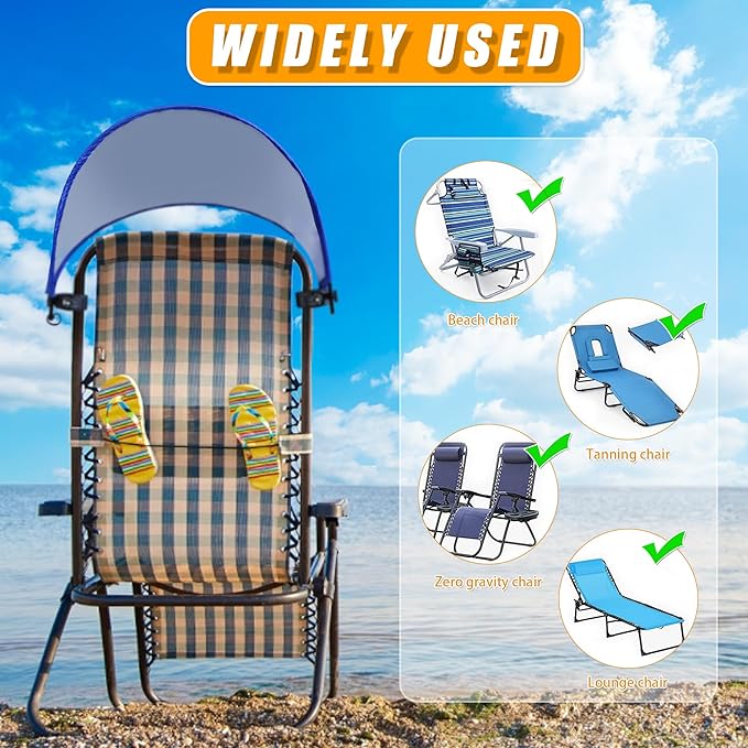 Beach Chair Canopy Foldable Chair Umbrella Sun Shade Attachment for Beach Camping Fishing Lounge Tanning Zero Gravity Chair