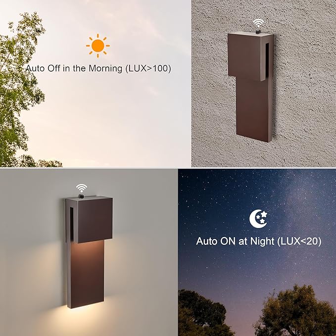 15IN Outdoor Wall Sconce FixtureDusk to Dawn Patio LightsWaterproof Exterior LampModern Wall Mounted with 17W 3000K LED Bronze FinishOutside Lights for House Front Door Entryway