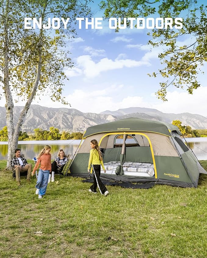 FanttikOutdoor Camping Tent 4/6/8/10 Person Instant Cabin Tent Setup in 60 Seconds with Rainfly &amp Windproof Portable with Carry Bag for Family Camping &amp Hiking Upgraded Ventilation