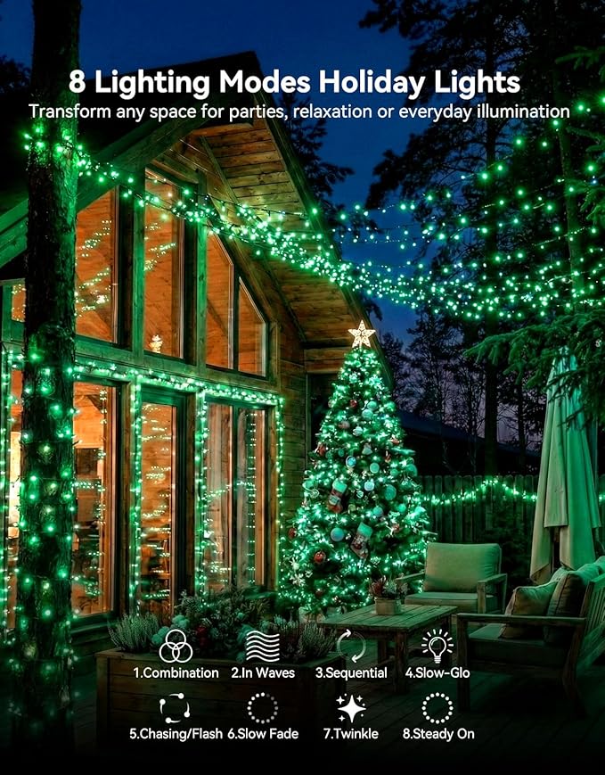 LitHome 99FT 300 LED String Lights Outdoor Waterproof 8 Modes Christmas Lights Plug in Green Wire Green String Light with Timer &amp Memory Function Tree Light Outdoor for Xmas Garden Patio Decor