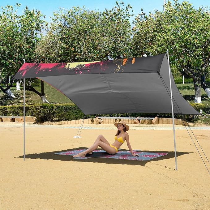 ALAZA Skull Head Art Beach Tent Sun Shelter UPF50+ Protection Beach Shade Canopy w/ 4 Sandbags for Outdoor Camping Fishing Backyard Fun Picnic 10x9 ft