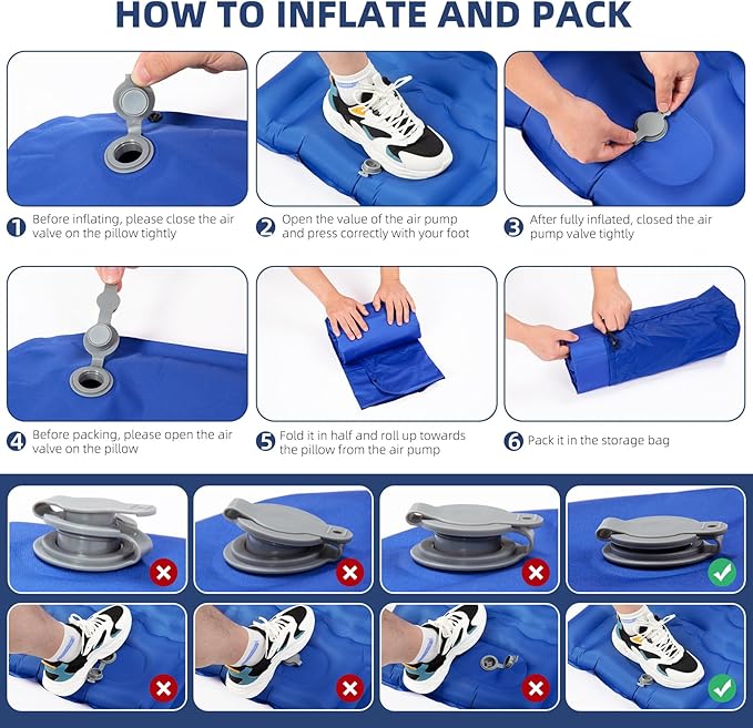 Sleeping Pad Ultralight Thicken Inflatable Sleeping Pad for Camping Built-in Pump Great for Camping Hiking Carry Bag Repair Kit Compact &amp Lightweight Air Mattress(Blue)