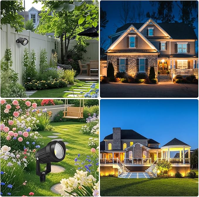 12W LED Landscape Lights Low Voltage 3000K Warm White 12V AC/DC Waterproof Outdoor Spotlights IP65 Garden Pathway Lights with 8 Spike Stands for Tree Garden Yard Pathway (8 Pack)