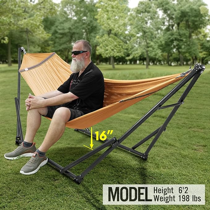 Tranquillo Universal Double Hammock with Stand Included for 2 Persons 600 lbs Capacity Portable Foldable with Case - Indoor Outdoor Camping Yellow
