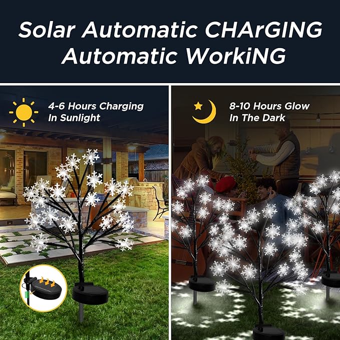 Upgrade Snowflake Solar Christmas Lights Outdoor - 2PACK 40LED Snowflake Pathway Lights for Outdoor Christmas DecorationsWaterproof Solar Garden Lights for Yard Xmas Party Decor(Cool White)