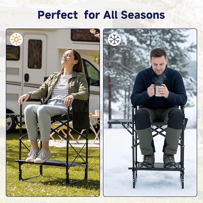 Slsy Taller Heated Camping Chair Heated Portable Camp Chair with 3 Heat Levels Heavy Duty Heated Director Chair for Lawn Outdoor Picnic Lounge Patio