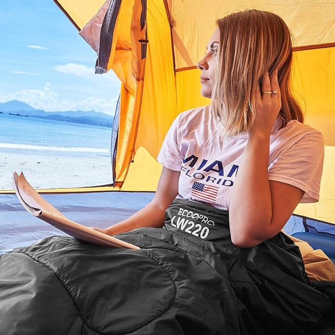 ECOOPRO Warm Weather Sleeping Bag - Portable Waterproof Compact Lightweight Comfort with Compression Sack - Great for Outdoor Camping Backpacking &amp Hiking-83 L x 30 W Fits Adults