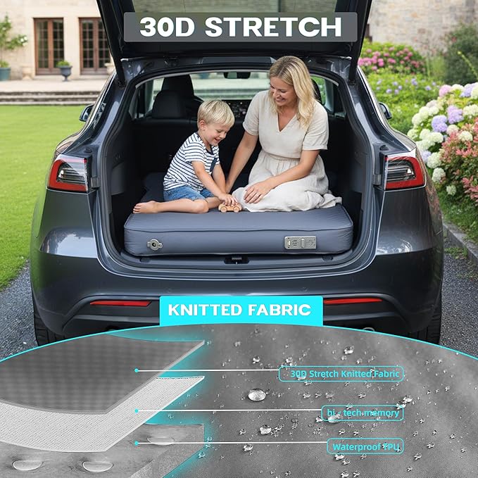 UPWELL Self Inflating Sleeping Pad Truck Camping Thick Mattress for Tesla Model Y Solid Foam 4 Season Car Bed Mattress Portable Roll Up Bed Greywith air Pump