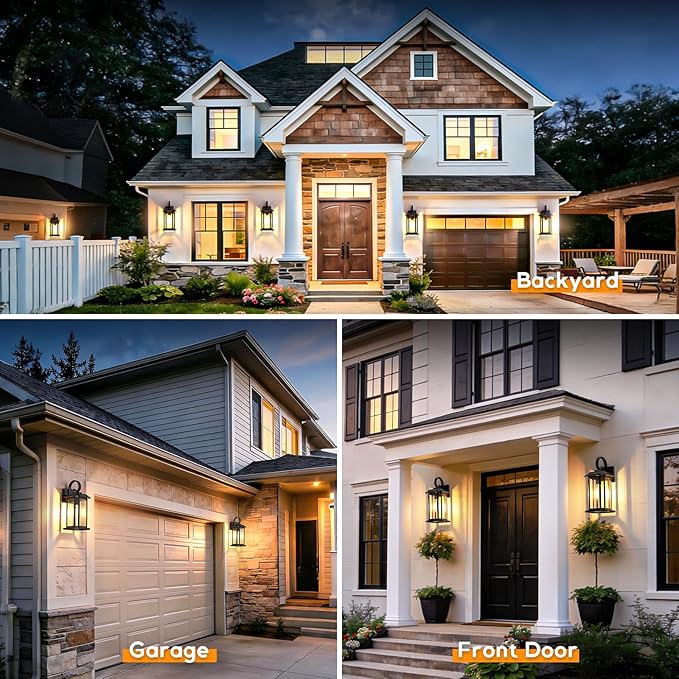 16.8'' Large Dusk to Dawn Outdoor Wall Lights Black Exterior Lighting Fixtures Wall Sconce with Seeded Glass Waterproof Front Porch Light Outside Wall Lantern for House Patio Garage 1Pack