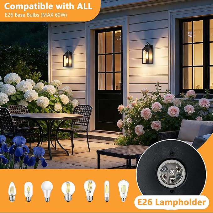 13 Outdoor Wall Light FixturesMatte Black Exterior Light Fixture with Clear Glass LampshadeAnti-Rust Waterproof Outdoor Sconce Lights Porch Lights for EntrywayPatioGarage