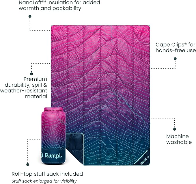 Rumpl Backcountry Puffy Blanket - Packing Comfort Into Uncomfortable Places 100% Recycled Polyester Insulation Lightweight Packable Water Resistant 52 x 75 Moraine