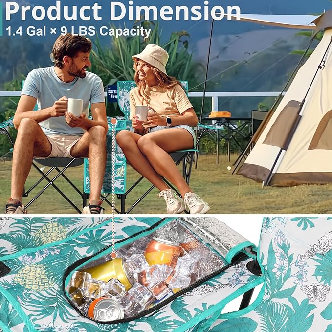 Double Camping Chair with Umbrella Folding Beach Chair Loveseat Chairs with Canopy Shade and Cooler Bag Double Rocker Chair Outdoor for Camping Beach Picnic Fishing Patio Pool Park