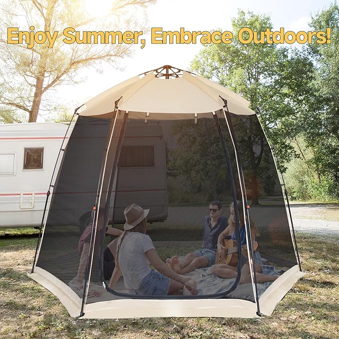 EighteenTek Screen House Gazebo 2-4-6 Person Pop Up Screen Tent Instant Screen Room with Carry Bag Outdoor Mosquito Tent Pop-Up Sun Shade Shelter for Patio Garden Backyard Deck