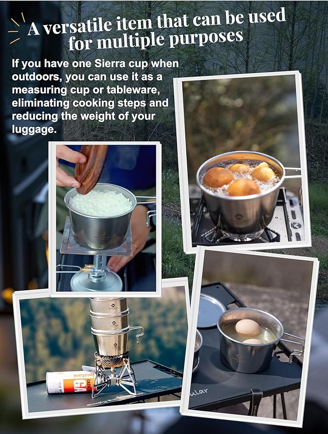 CAMPINGMOON 600ml (20oz) Stainless Steel Camping Mug Lightweight Outdoor Cooking Cup for Backpacking Hiking and Campfire Use (Silver (cup+lid))