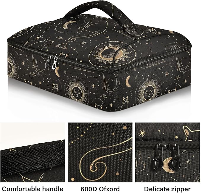 Casserole Carrier Pattern Golden Thread Cat and SunInsulated Casserole Carrier for Hot or Cold Food Thermal Lunch Tote for Potluck Parties Picnic Beach Fits 9 x 13 Inches Baking Dish