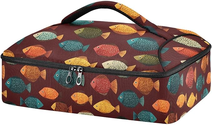Casserole Carrier Colorful Cartoon FishInsulated Casserole Carrier for Hot or Cold Food Thermal Lunch Tote for Potluck Parties Picnic Beach Fits 9 x 13 Inches Baking Dish