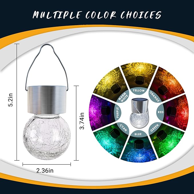 GIGALUMI Solar Lights Outdoor Waterproof 16 Pack Solar Hanging Lights Garden Decor Gifts for Women Solar Outdoor Lantern Waterproof Cracked Glass for Yard Fence Tree(Cold White)