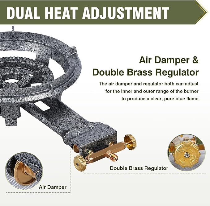 Bestfire 13 Single Propane Burner Stove 90000 BTU Cast Iron Portable Outdoor Burner with 0-20 PSI Adjustable Regulator and 4ft Hose Perfect for Outdoor Wok Cooking
