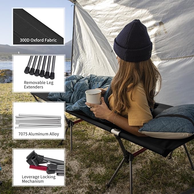 Naturehike ArmyWild Folding Camping Cot Height Adjustable Ultralight Backpacking Cot Portable Camping Bed for Camping Hiking Travel Home