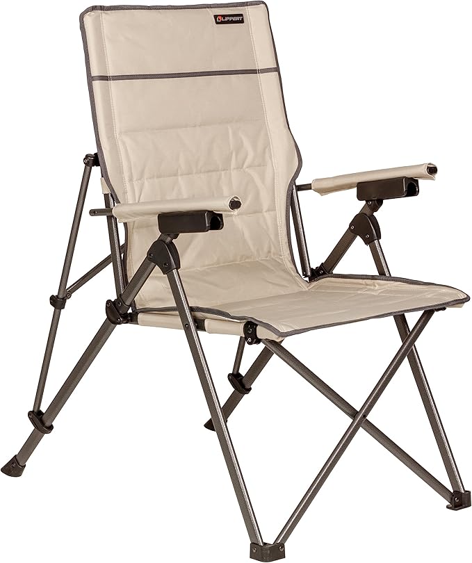Lippert Sun Soaker Three-Position Reclining Camping Chair with 600D Polyester Fabric Padded Back/Seat Steel Frame Construction 250-lb. Weight Capacity Sand Color - 2022120580