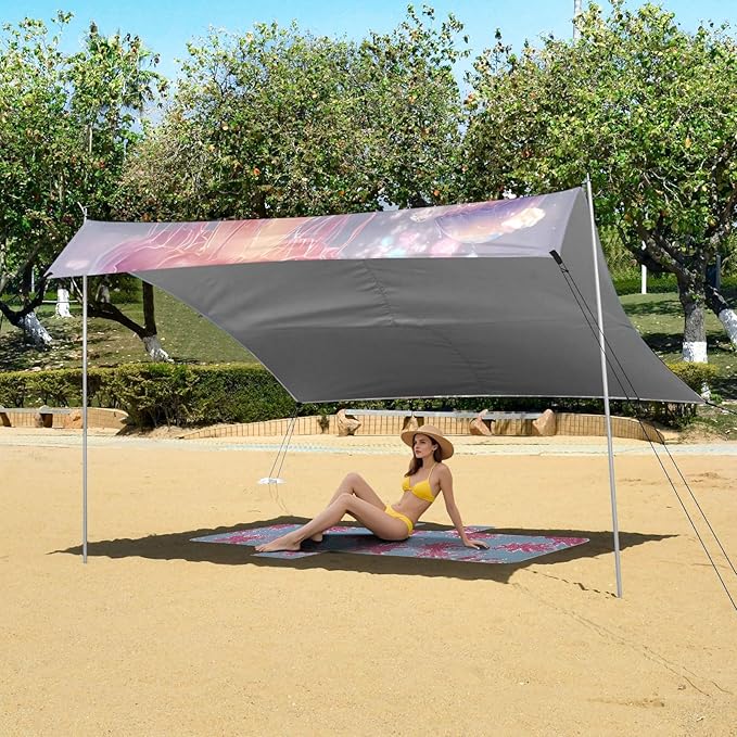 Bolaz Beach Canopy Tent Sun Shade9'×10.5' Large Family Beach Shade UPF50+- Outdoor Shade for Camping Trips FishingPink Jellyfish