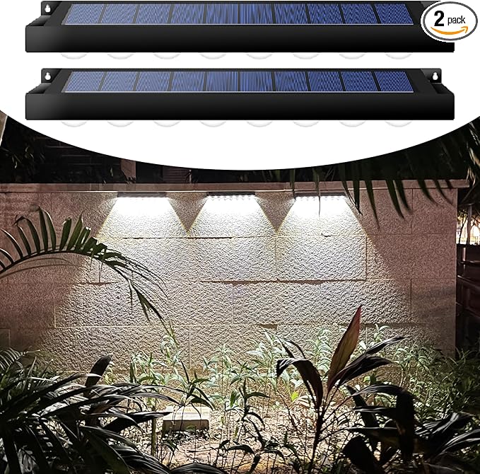 High Brightness Solar Fence Lights Solar Sign Lights Outdoor 2 Pack Automatic Charging and On/Off Light Switch 8 LED Beads for Gardens Porches Patios Decks Fencescapes-Cool Light