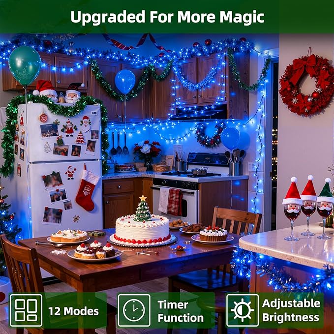750 LED 240FT Christmas Lights Outdoor12 Lighting Modes Christmas String Lights with Timer Dimmable BlueLED StringLightsWaterproof for Yard Tree Wedding Party Holiday Decor Blue