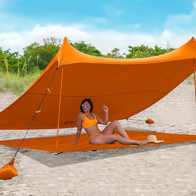 Red Suricata Sand Free Beach Mat – Large Sandproof Beach Blanket Sandless Waterproof – Fits and Matches Beach Canopy - Oversized Sand Proof Beach Mats for Outdoor Picnic Camping (Large Orange)