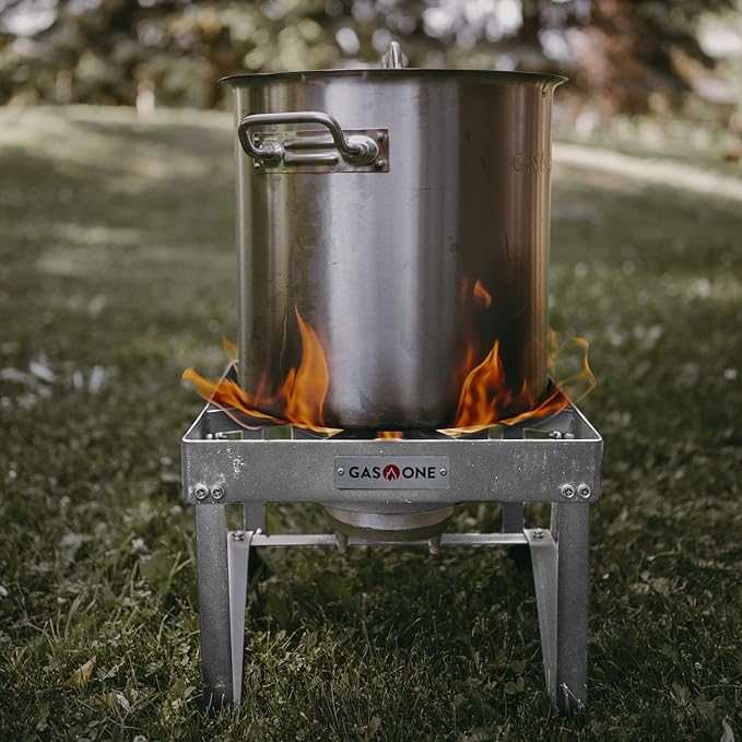 GasOne Stainless Steel Outdoor Propane Burner – High Pressure Camp Stove with Adjustable Regulator &amp Steel-Braided Hose